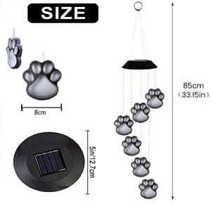Paw Print Solar Wind Chimes, Color Changing Paw Prints Solar Lights Outdoor