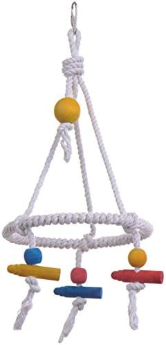 Litewoo Bird Parrot Cotton Swing Round Perch Stand with Chew Toy for Parakeet Budgie Cockatiel Finch Conure Canary Budgie