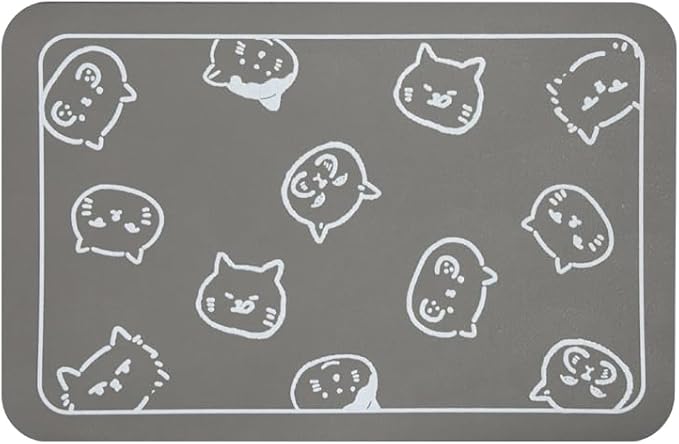 YCT Cat Food Mat, Cat Mat for Food and Water, Pet Feeding Mat, Non-Slip Super Absorbent, with Multiple cat Heads Logo, 18.1 x 11.8 inches