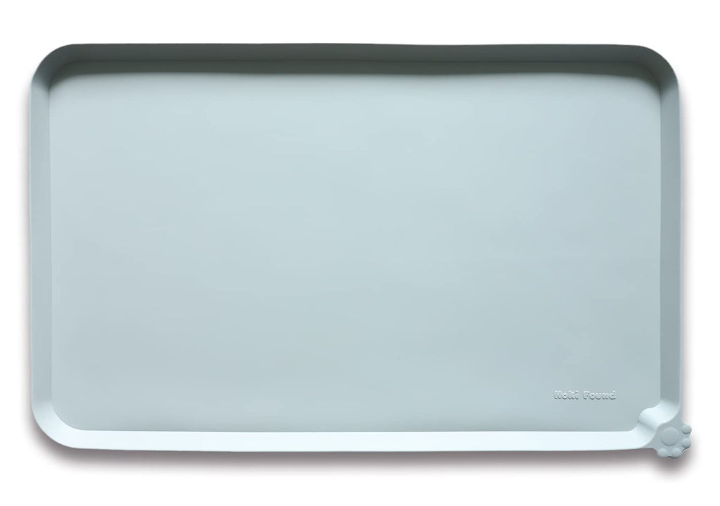 Hoki Found Silicone Pet Food Tray - High-Lips Dog Cat Bowl Mats - Waterproof Dog Cat Food Mats - Battleship — 19" x 12" — 22" x 14"