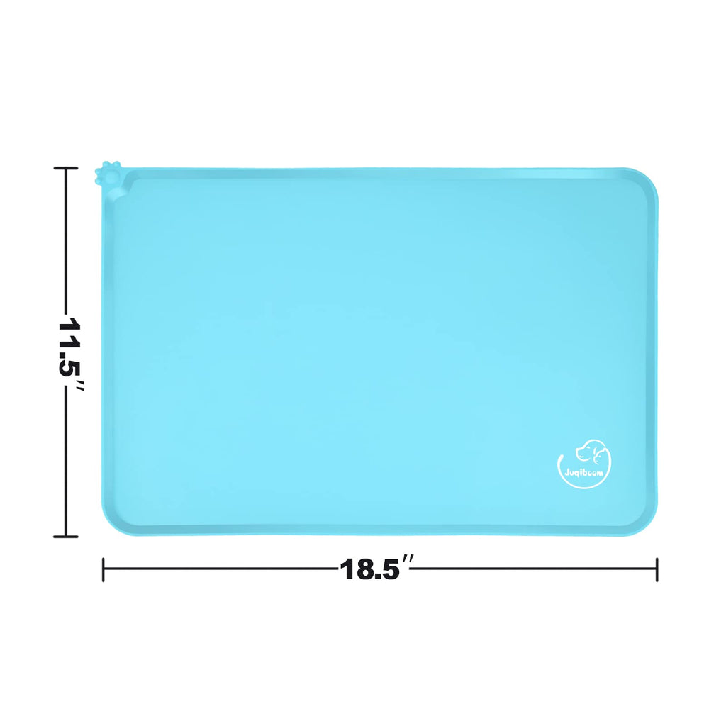 Juqiboom Silicone Waterproof Dog Cat Pet Feeding Mats, Non Slip, Easy Clean Pet Dog Cat Bowl Mats Placemat (18.5" x 11.5") Blue