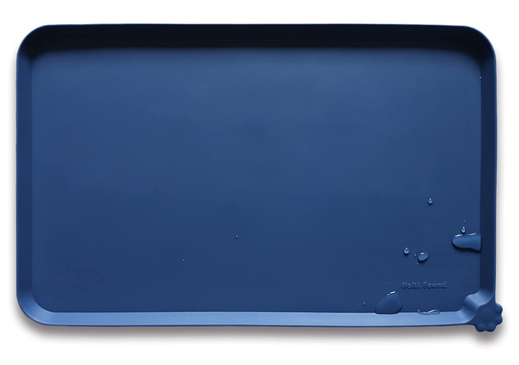 Hoki Found Silicone Pet Food Tray - High-Lips Dog Cat Bowl Mats - Waterproof Dog Cat Food Mats - Battleship — 19" x 12" — 24" x 16"
