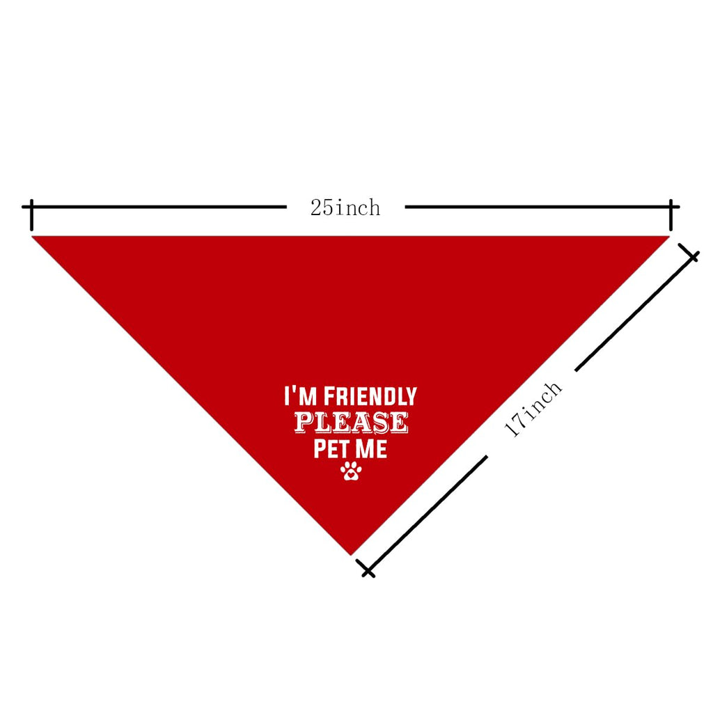 I'm Friendly Please Pet Me Dog Bandana - Red, Funny Cute Triangle Scarf Accessory for Small Medium Large Dogs (D49)