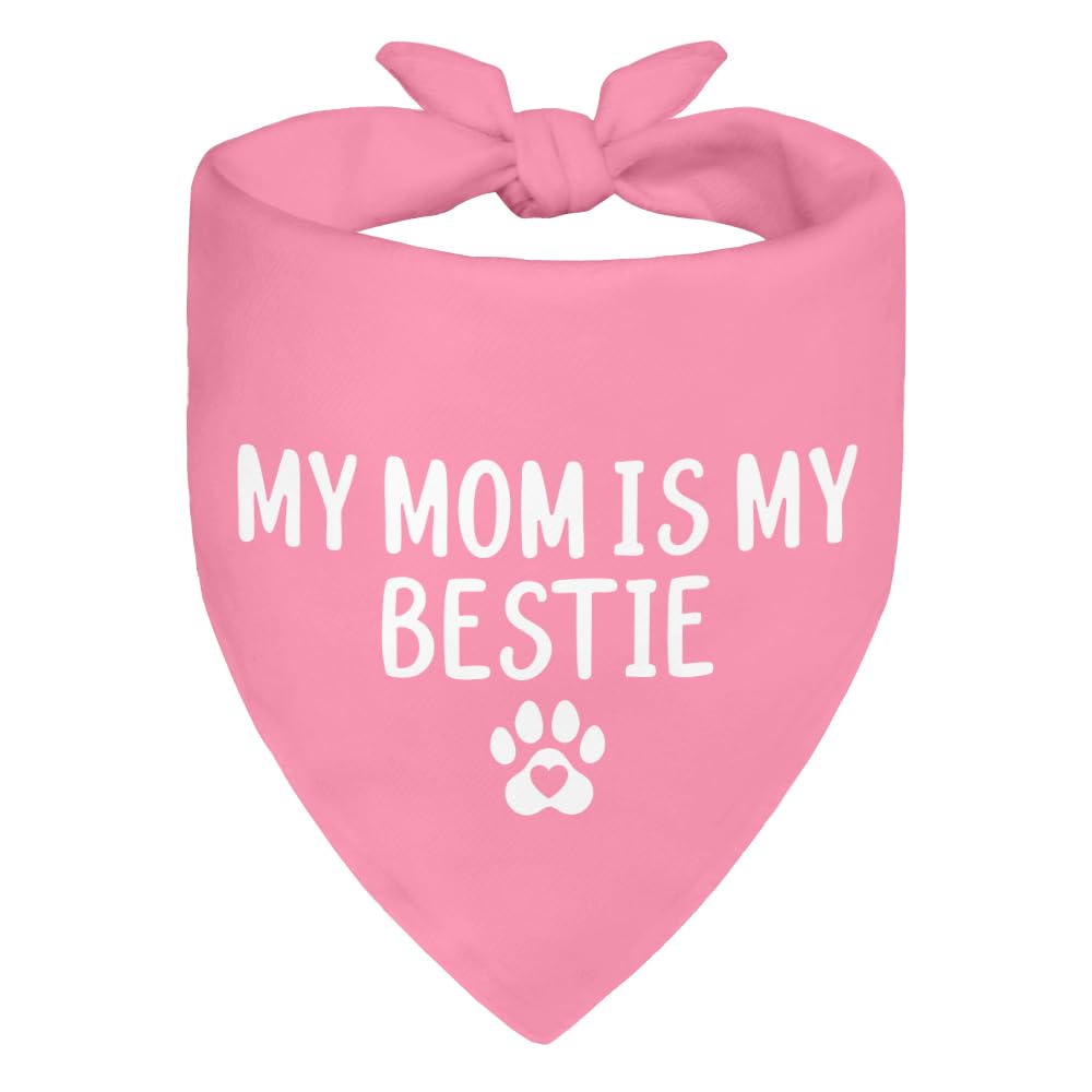 ZBBFSCSB My Mom is My Bestie Pink Dog Bandana, Funny Pet Bandana Adjustable Scarf Triangle, Photo Prop Accessory Decor for Mom's Day, Thanksgiving Gifts for Puppy Mom Petlover Aunty Sister