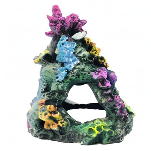 GSD Aquarium Colorful Coral Reef Set Fish Tank Decoration Mountain Ornament for Aquarium Environments Decor Accessories, Coral Mountain x 1, Aquatic Plant x 4