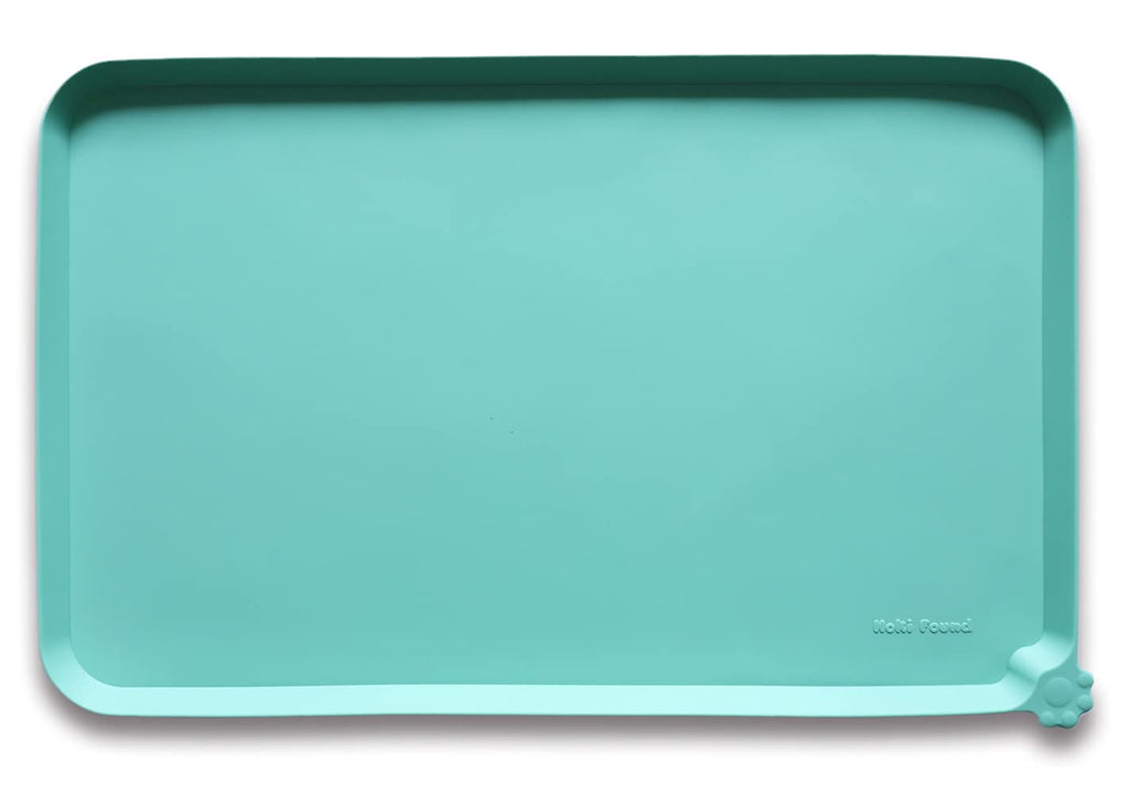 Hoki Found Silicone Pet Food Tray - High-Lips Dog Cat Bowl Mats - Waterproof Dog Cat Food Mats - Battleship — 19" x 12" — 22" x 14"