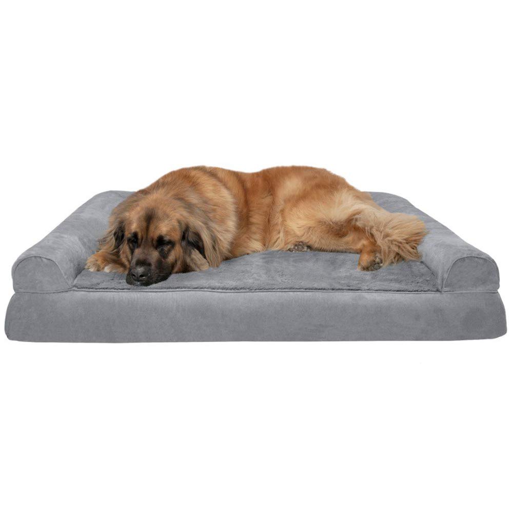 Furhaven Orthopedic Dog Bed for Large Dogs w/ Removable Bolsters & Washable Cover, For Dogs Up to 95 lbs - Plush & Suede Sofa - Almondine, Jumbo/XL