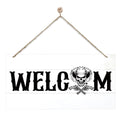 Welcome Sign for Front Door, Welcome Decor Wooden Hanging Sign for Wall Decor, CowBoy Skeleton Pattern Hanging Signs, Funny Wooden Outdoor Front Door Decoration 13.8X6.9 inches
