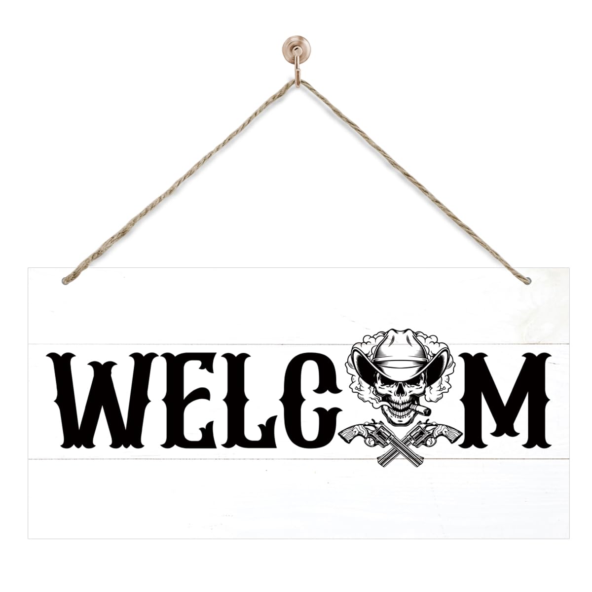 Welcome Sign for Front Door, Welcome Decor Wooden Hanging Sign for Wall Decor, CowBoy Skeleton Pattern Hanging Signs, Funny Wooden Outdoor Front Door Decoration 13.8X6.9 inches