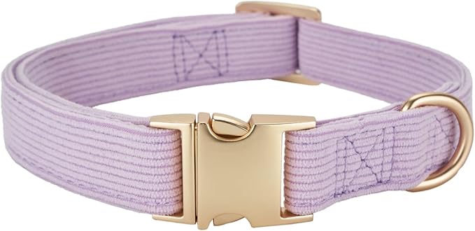 YUDOTE Soft Cotton Dog Collar with Metal Buckle Adjustable Heavy Duty Comfy Corduroy Collars for Small Medium Large Dogs,Lilac,Medium