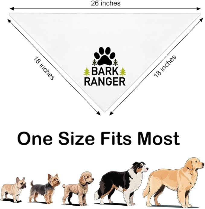 ZBBFSCSB Bark Ranger White Dog Bandana, Funny Gifts for Dog Lover Mom Dad, Puppy Scarf Photo Prop for Explore Outdoor Adventure Hiking Camping Mountain, Gifts for Ranger, Pet Scouts Bandana