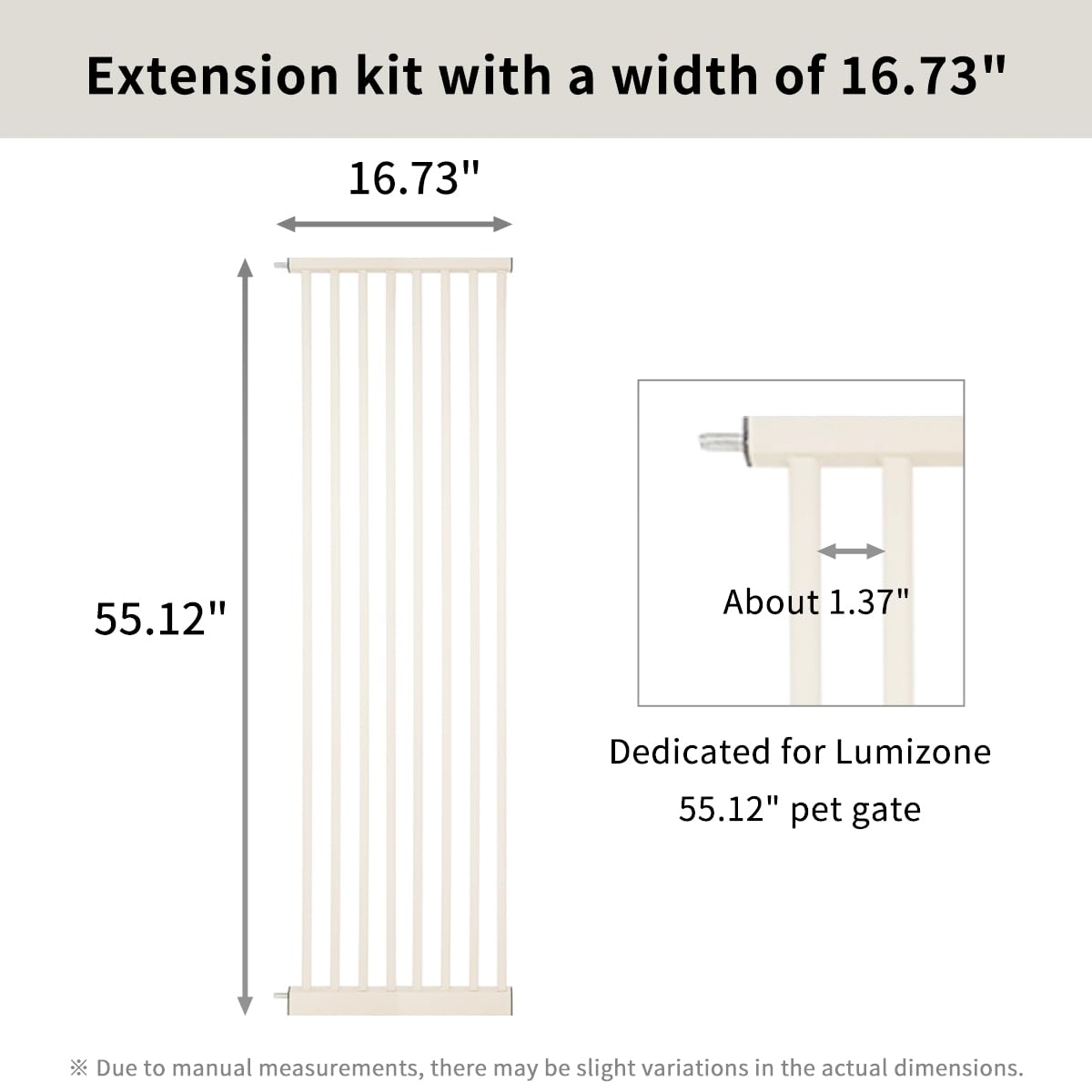 Lumizone 55.12" Extra Tall Pet Gate Extension Kit 16.73" Wide Cream