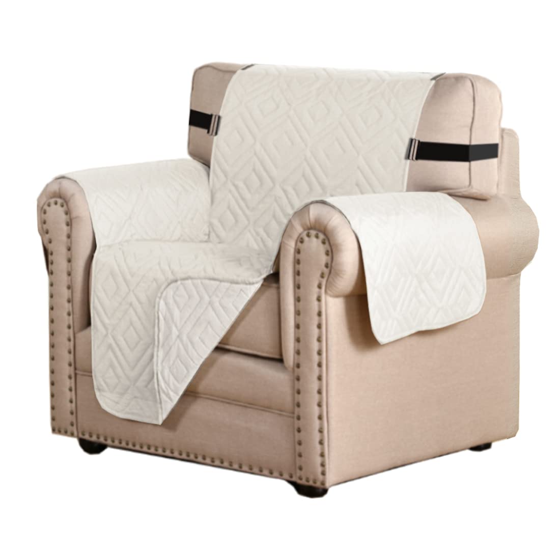 H.VERSAILTEX Reversible Chair Cover Furniture Protector Anti-Slip Couch Cover Water Resistant 2" Elastic Straps Chair Slipcover Pets Kids Fit Sitting Width Up to 21" (Chair:75" x 65", Ivory/Beige)