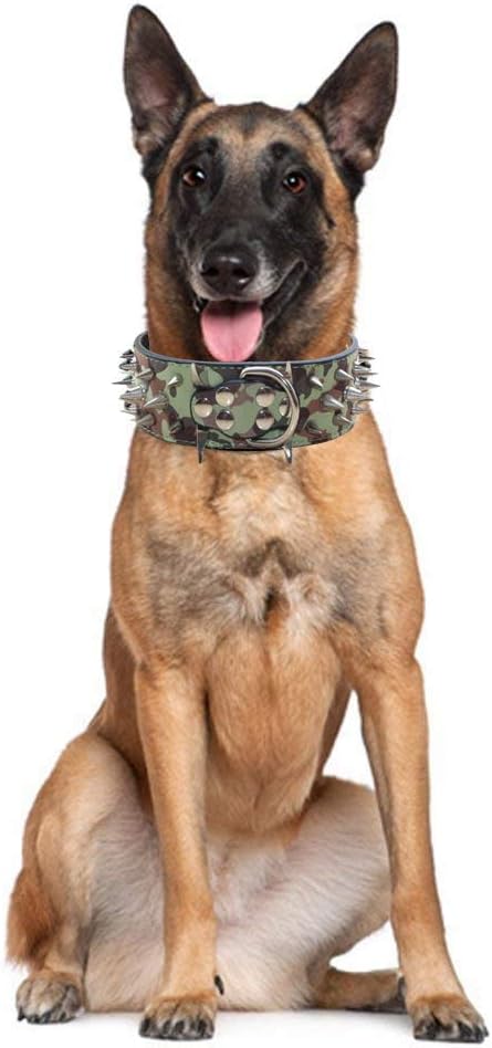 Serijoars Spiked Studded Dog Collar, PU Leather Dog Collar, Adjustable Pet Collars for Medium or Large Breed Pet (S, Leopard5)