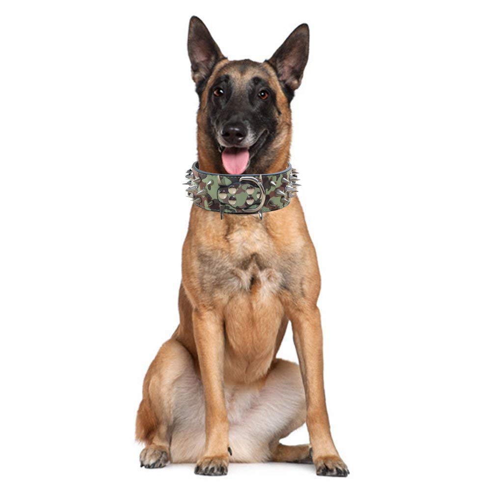 Serijoars Spiked Studded Dog Collar, PU Leather Dog Collar, Adjustable Pet Collars for Medium or Large Breed Pet (L, Black5)