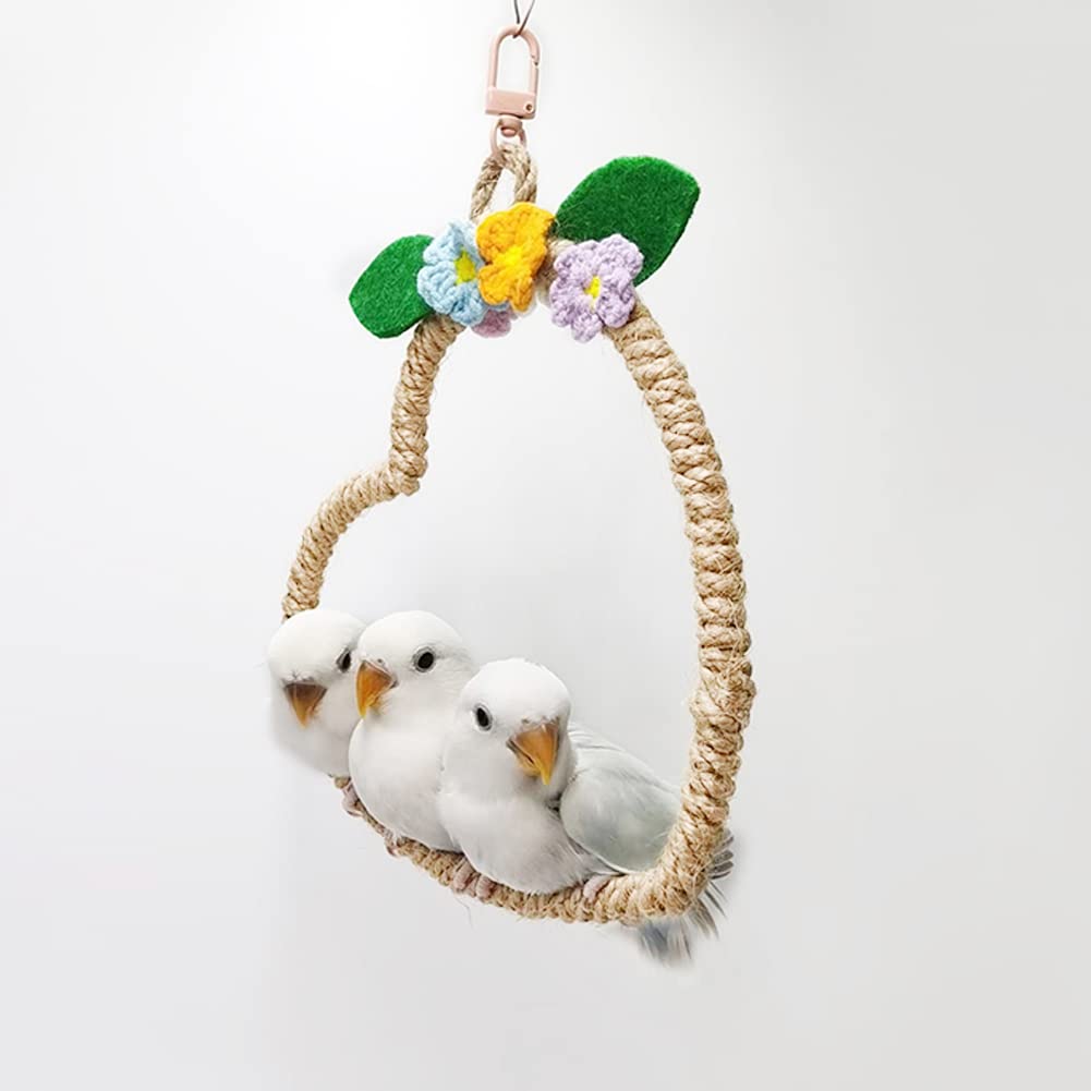 La La Pet® Bird Rope Swing with Hanging Hook Bird Rope Perch Bird Swing Perch Bird Perch Stand Bird Cage Toy for Parrot Budgie Parakeet Cockatiel Cockatoo Conure Heart