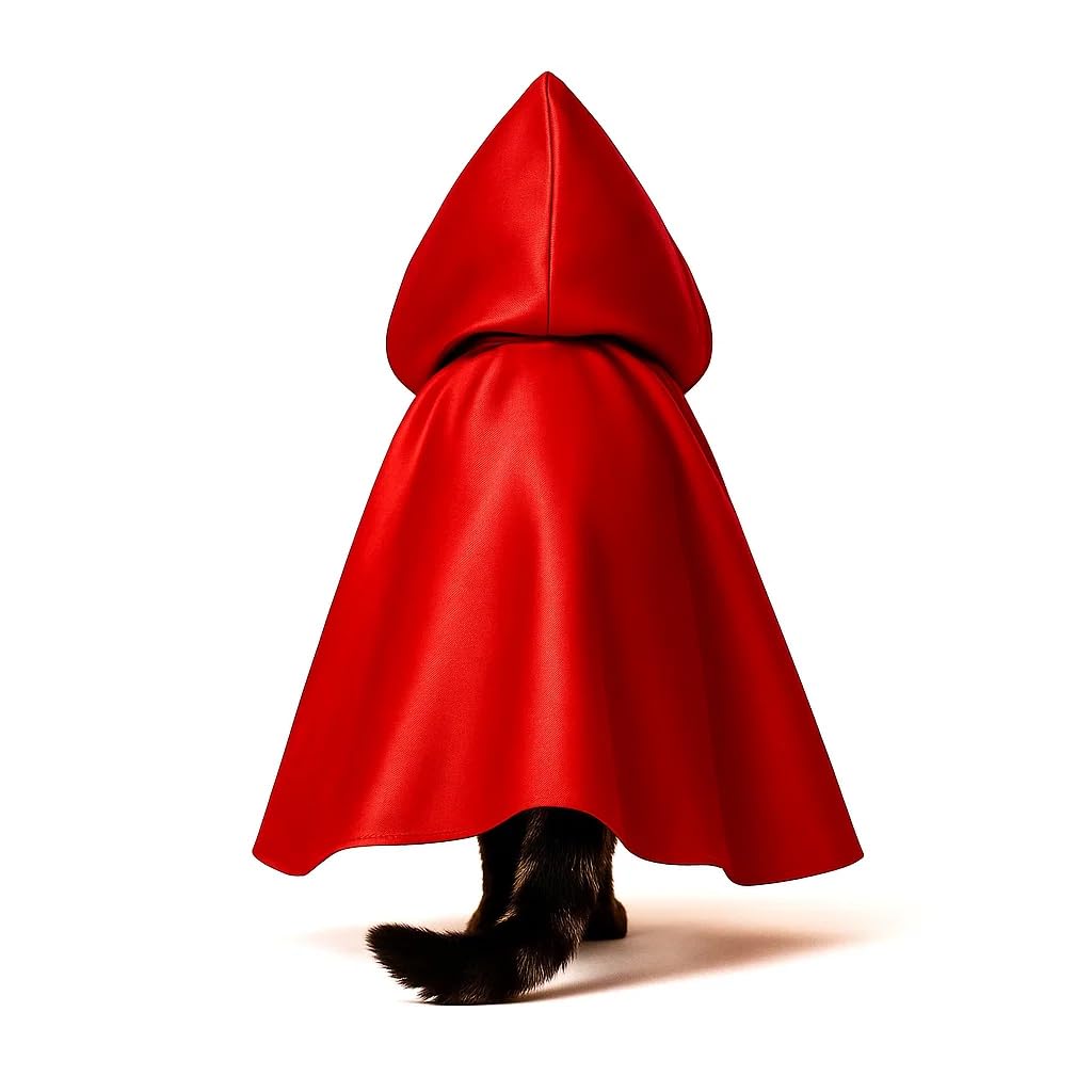 Red Cat Cloak with Hood for Indoor Cats, Funny Superhero Cosplay Halloween Costume for Pets, Cute Cape for Party Photos and Dress-Up – Big/Middle Size