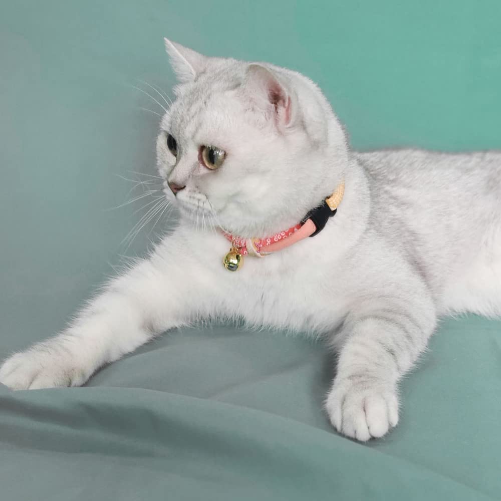 PetSoKoo Cat Collar with Kitty Face Bell. Cute Japan Chirimen Kitten Collar. Soft & Lightweight.