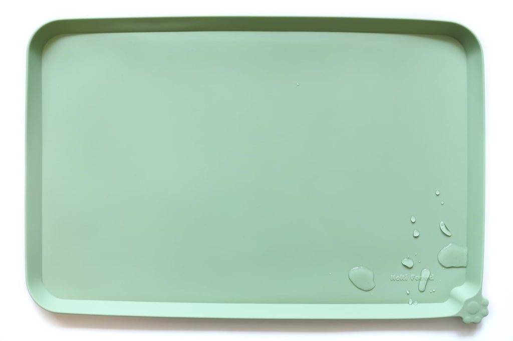 Hoki Found Silicone Pet Food Tray - High-Lips Dog Cat Bowl Mats - Waterproof Dog Cat Food Mats - Battleship — 19" x 12" — 24" x 16"