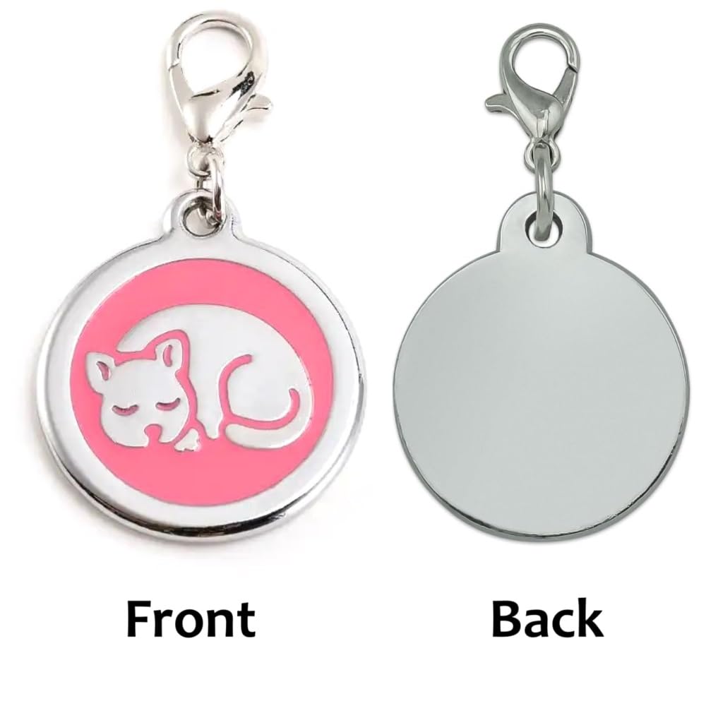 COOLLIANT Personalized Pet ID Tags for Kittens and Cats - Custom cat Name tag and ID tag for Collar (Green, Sleeping Cat Round-Small)