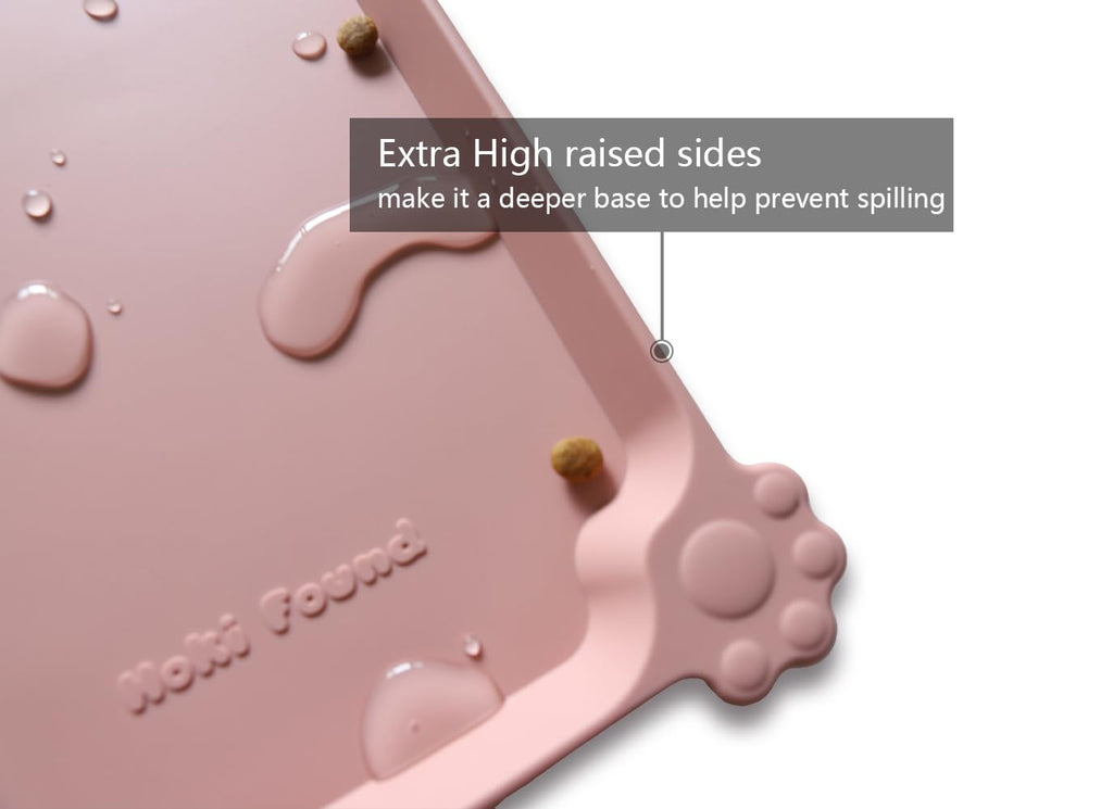 Hoki Found Large Non Slip Pet Feeding Mats - Silicone tray - Waterproof Bowls - Neutral Pink