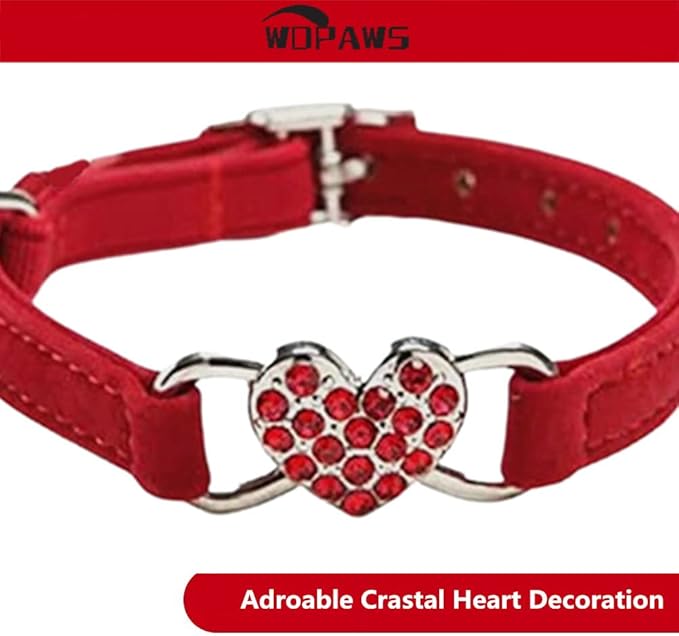 Heart Bling Cat Collar with Safety Belt and Bell Adjustable 8-10 inches for Kitten Cats (Black+Red)