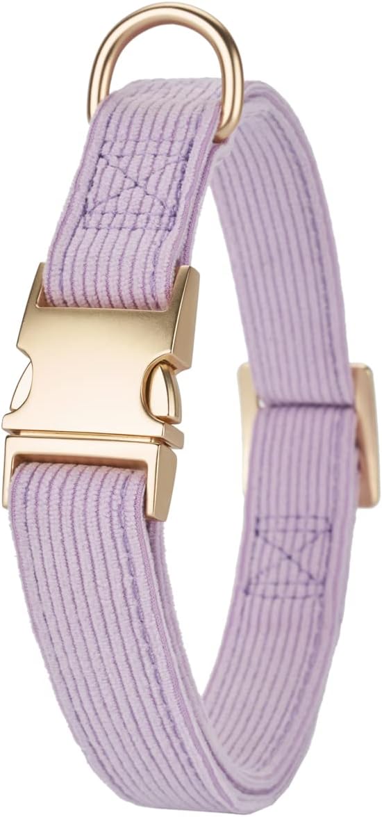 YUDOTE Soft Cotton Dog Collar with Metal Buckle Adjustable Heavy Duty Comfy Corduroy Collars for Small Medium Large Dogs,Lilac,Small