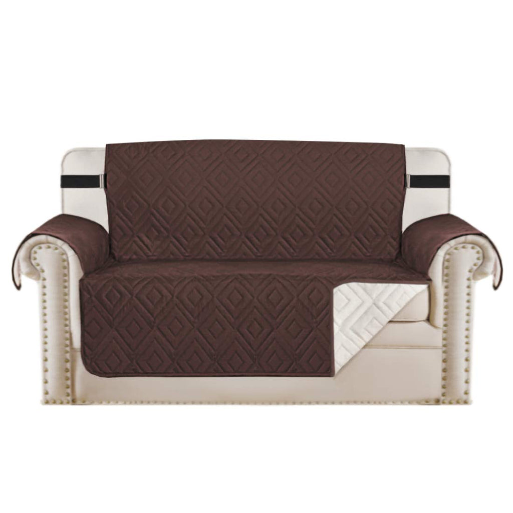 H.VERSAILTEX Reversible Loveseat Cover Furniture Protector Anti-Slip Water Resistant 2 Inch Wide Elastic Straps Couch Covers Pets Kids Fit Sitting Width Up to 46"(Love Seat: 75" x 90", Brown/Beige)
