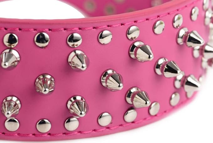 Serijoars Spiked Studded Dog Collar, PU Leather Dog Collar, Adjustable Pet Collars for Medium or Large Breed Pet (L, Light Brown)