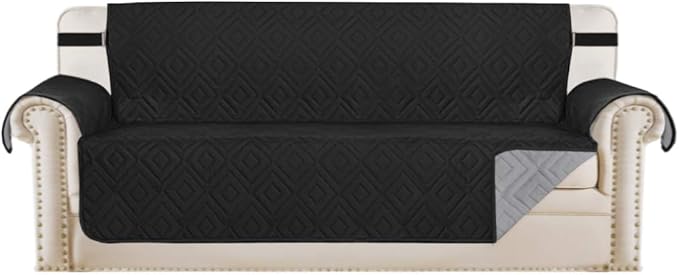 H.VERSAILTEX Reversible Sofa Slipcover Furniture Protector Water Resistant 2" Elastic Straps Sofa Cover Couch Covers Pets Kids Fit Sitting Width Up to 78" (Oversized Sofa: 86" x 132", Black/Grey)