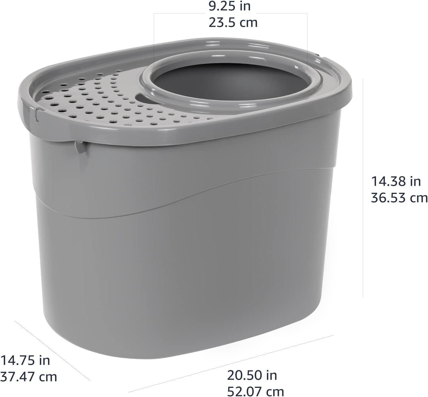 Amazon Basics Large Cat Litter Box with High Sides, Top Entry, Odor Control, Includes Scoop, 20.5 x 14.75 x 14.38 inches, Grey