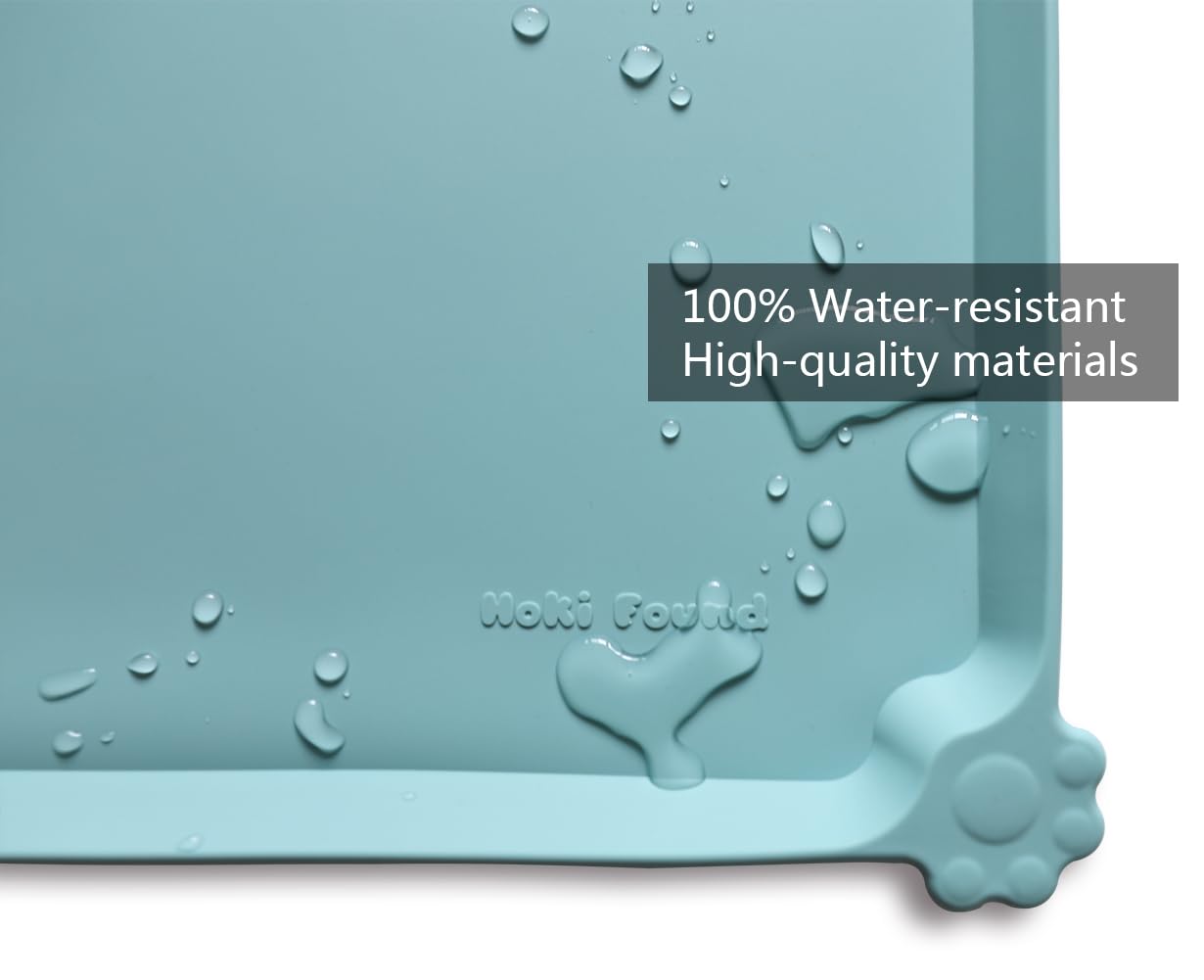 Hoki Found Silicone Non Slip Pet Food Mats - Dog Cat Bowl Placemats - Waterproof for Carpet - Light Turquoise