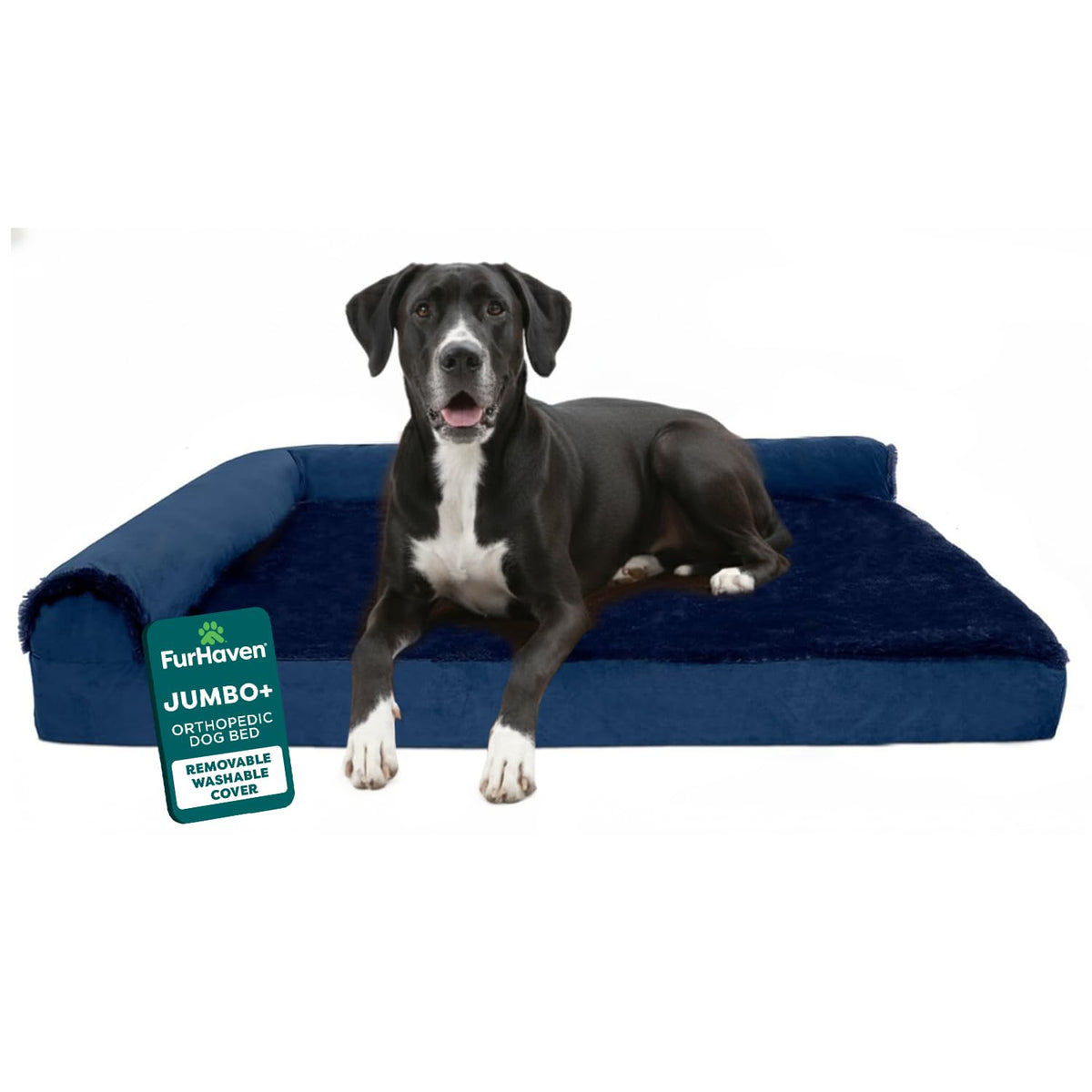 FurHaven Orthopedic Dog Bed for Large Dogs, L-Shaped Chaise Mattress with Orthopedic Egg Crate & Solid Orthopedic Foam Base for Joint Support, Washable Cover, Jumbo XL, Faux Fur & Suede, Dark Sage