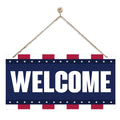 Welcome Sign for Front Door, Welcome Decor Wooden Hanging Sign, Patriotic American Theme Wall Hanging Decor, Funny Wooden Outdoor Front Door Decoration 13.8X6.9 inches