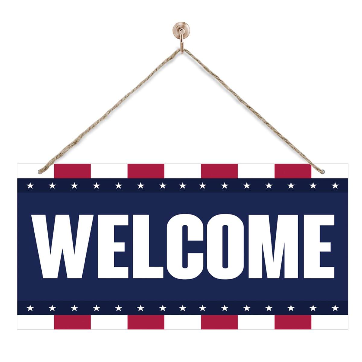 Welcome Sign for Front Door, Welcome Decor Wooden Hanging Sign, Patriotic American Theme Wall Hanging Decor, Funny Wooden Outdoor Front Door Decoration 13.8X6.9 inches