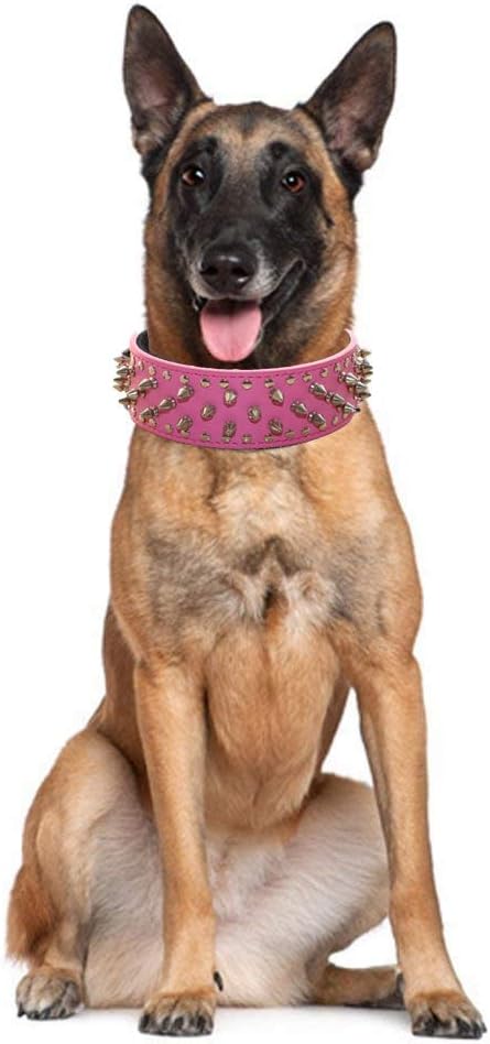 Serijoars Spiked Studded Dog Collar, PU Leather Dog Collar, Adjustable Pet Collars for Medium or Large Breed Pet (M, Black)