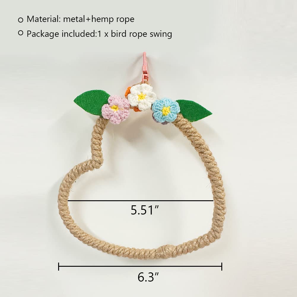La La Pet® Bird Rope Swing with Hanging Hook Bird Rope Perch Bird Swing Perch Bird Perch Stand Bird Cage Toy for Parrot Budgie Parakeet Cockatiel Cockatoo Conure Heart