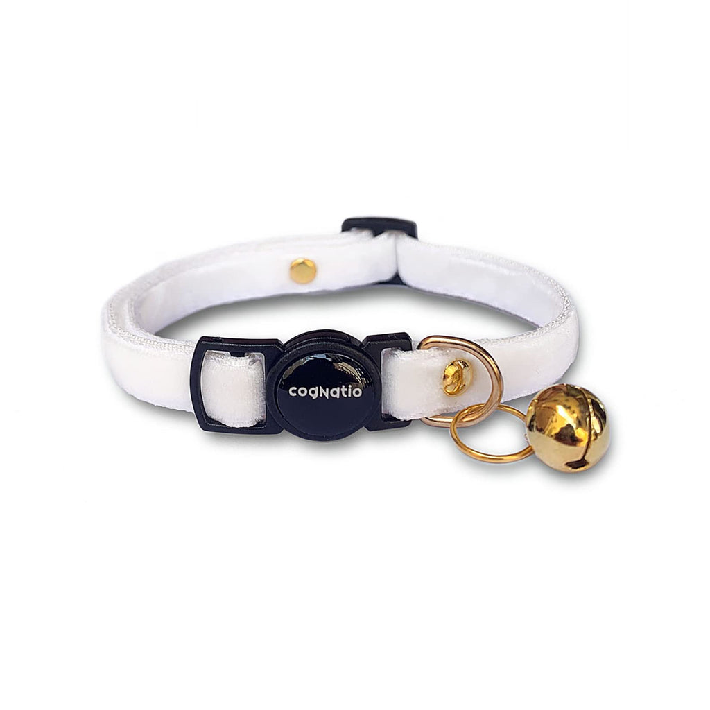 Cognatio Safety Quick Release Cat Collars,Double Velvet with Bell Available in a Range Colors,Perfect for Your Kitty, Adjustable 20-30 cm (20-30cm, White)