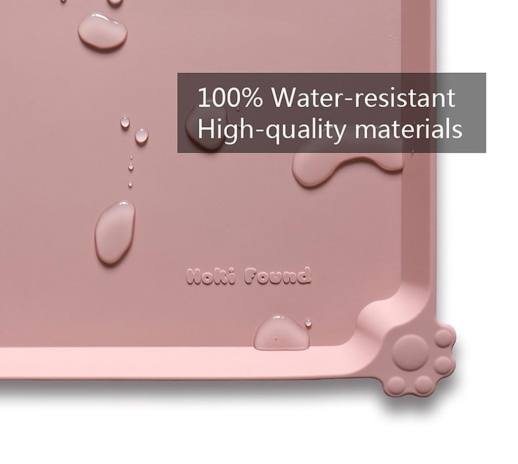 Hoki Found Large Non Slip Pet Feeding Mats - Silicone tray - Waterproof Bowls - Neutral Pink
