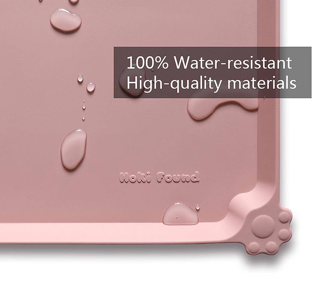 Hoki Found Large Non Slip Pet Feeding Mats - Silicone tray - Waterproof Bowls - Neutral Pink
