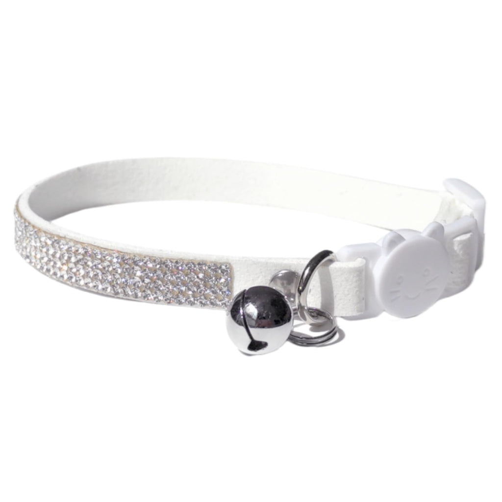 Rhinestone Cat Collar Breakaway with Bell Safety Buckle, Adjustable Diamond Girl Boy Kitty Cute Comfy Collar for Kitten Tiny Little Pets Rabbits, 6"-9" White Extra Small