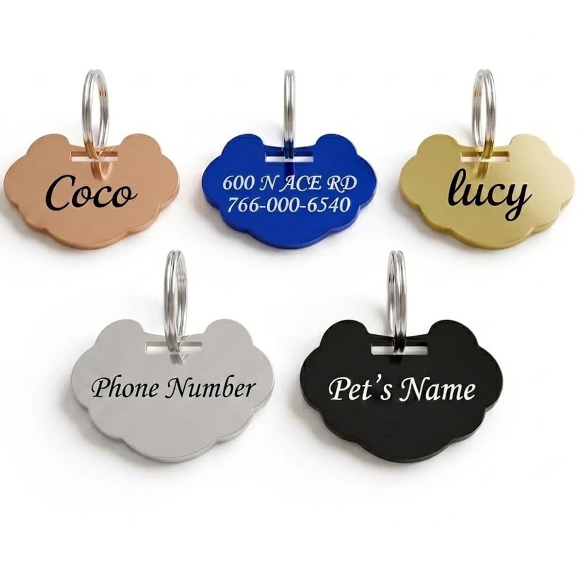 Personalized Cloud Pet ID Tags for Dogs and Cats - Custom Engraved Dog Tags with Name, Phone Number & Address - Double Sided Shiny Metal Cat Name Tag, Anti-Lost Pet Collar Charm, 5 Colors