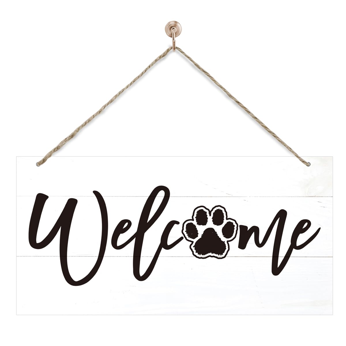 Welcome Sign for Front Door, Welcome Decor Wooden Hanging Sign for Wall Decor, Cat's Paw Pattern Wall Signs, Rustic Funny Wooden Outdoor Front Door Hanging Decoration 13.8X6.9 inches
