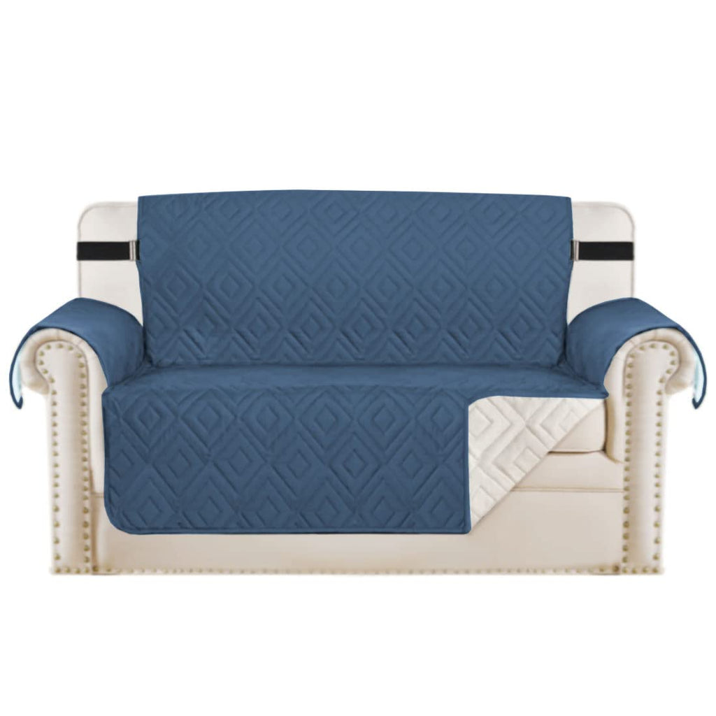 H.VERSAILTEX Reversible Loveseat Cover Furniture Protector Anti-Slip Water Resistant 2" Elastic Straps Couch Covers Pets Kids Fit Sitting Width Up to 54"(Oversized Loveseat: 75" x 98", Navy/Beige)