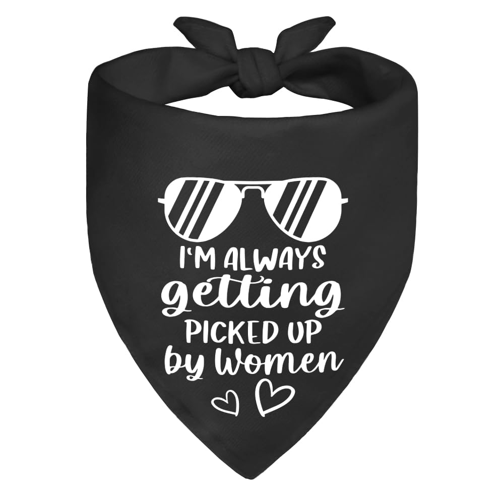 ZBBFSCSB I'm Always Getting Picked Up by Women Black Dog Bandana, Christmas Birthday Gifts for Dog Mom Dad, Funny Social Puppy Scarf for Dogs Lover, Humor Outfit Prop Photoshoot