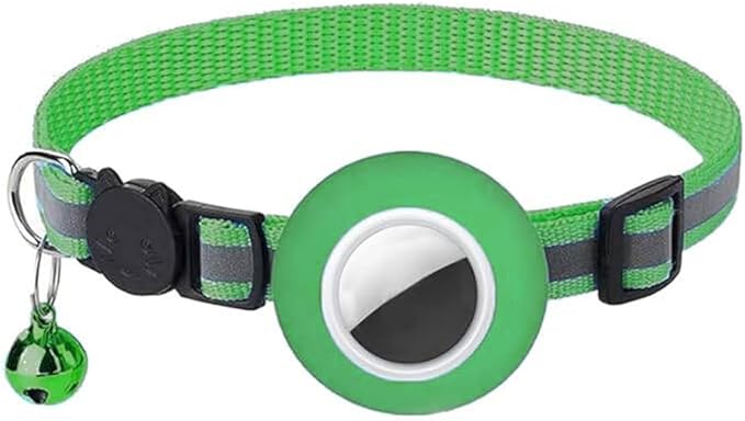 Tracker-Ready Breakaway Cat Collar (No Tracker Included) - Detachable GPS Holder + Safety Bell - Adjustable Reflective Collar with Quick-Release Buckle - for AirTag/Tile Compatible (Fluorescent Green)