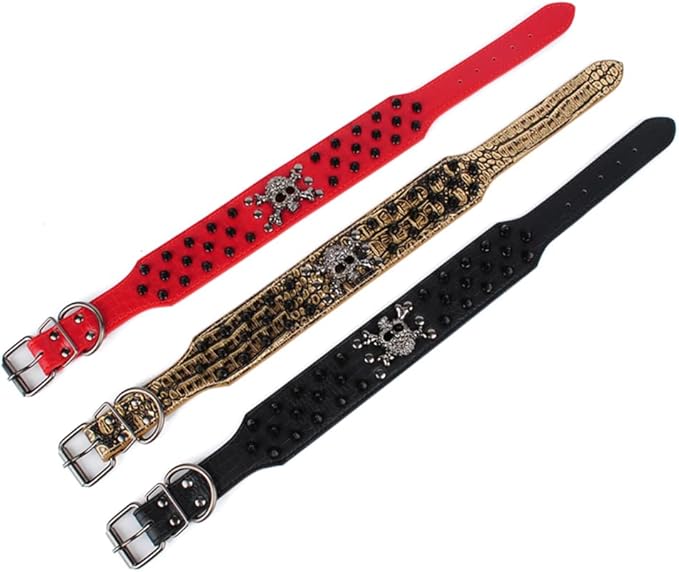 Serijoars Spiked Studded Dog Collar, PU Leather Dog Collar, Adjustable Pet Collars for Medium or Large Breed Pet (L, Gold Brown2)
