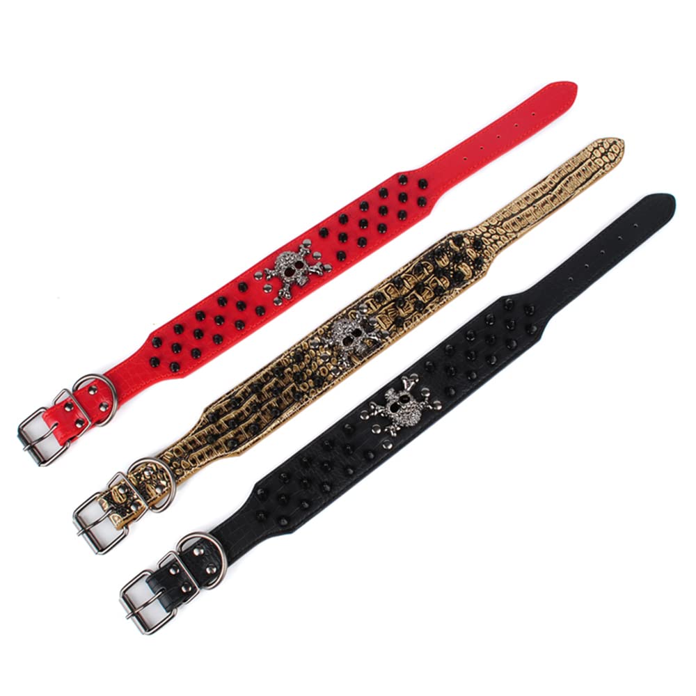 Serijoars Spiked Studded Dog Collar, PU Leather Dog Collar, Adjustable Pet Collars for Medium or Large Breed Pet (L, Red2)
