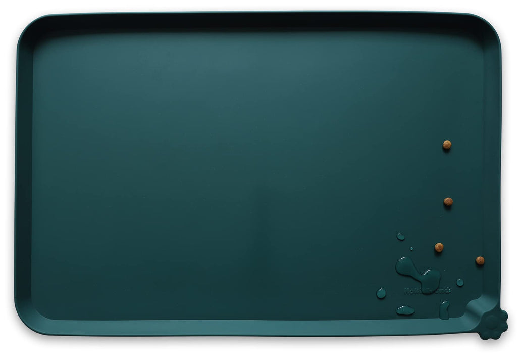 Hoki Found Silicone Pet Food Tray - High-Lips Dog Cat Bowl Mats - Waterproof Dog Cat Food Mats - Battleship — 19" x 12" — 22" x 14"