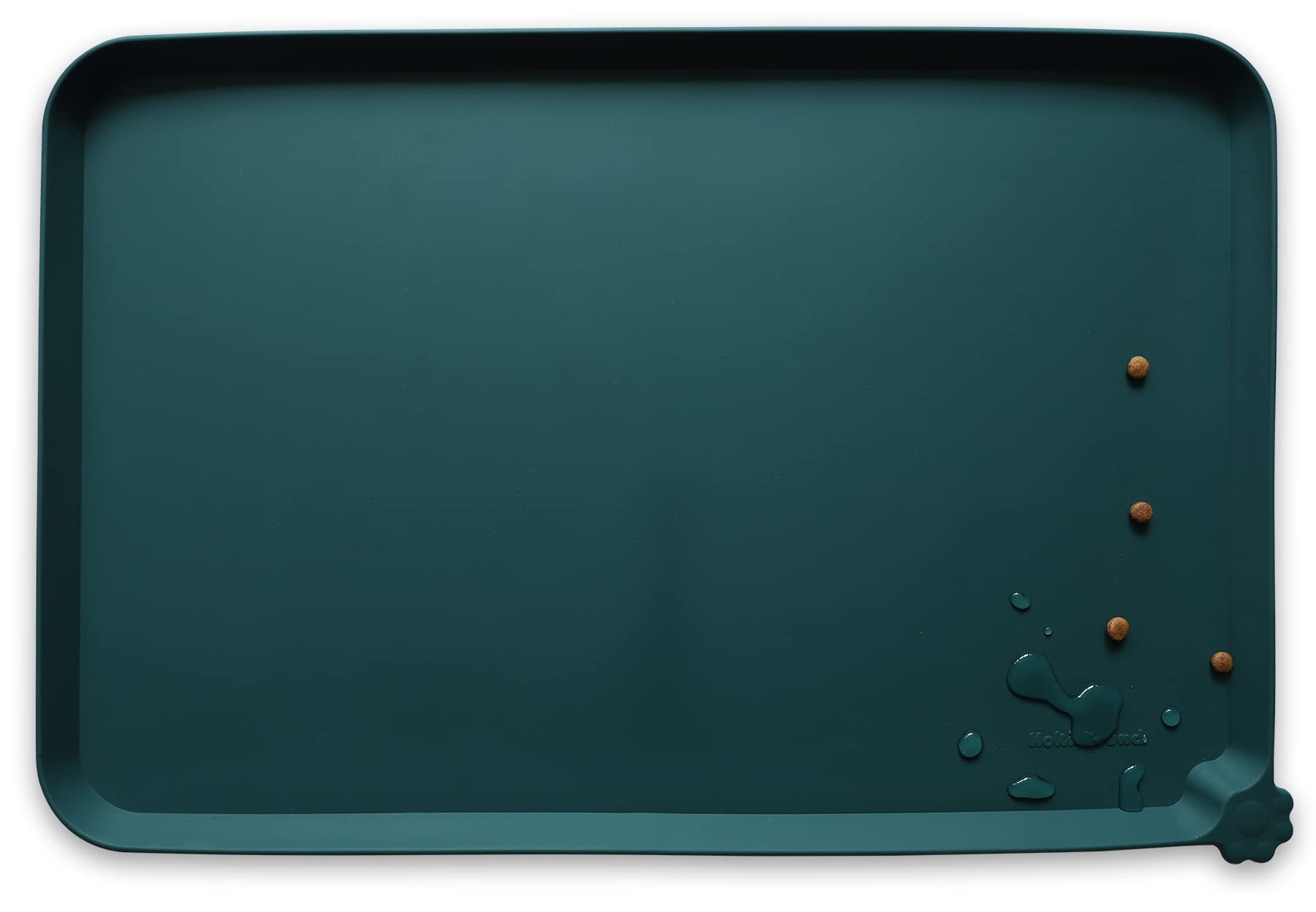 Hoki Found Silicone Pet Food Tray - High-Lips Dog Cat Bowl Mats - Waterproof Dog Cat Food Mats - Battleship — 19" x 12" — 22" x 14"